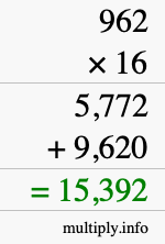 How to calculate 962 times 16 using long multiplication