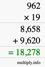 How to calculate 962 times 19 using long multiplication