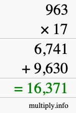 How to calculate 963 times 17 using long multiplication