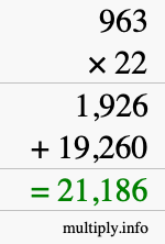 How to calculate 963 times 22 using long multiplication