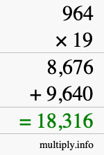 How to calculate 964 times 19 using long multiplication