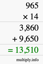 How to calculate 965 times 14 using long multiplication How to calculate 965 times 14 using long multiplication