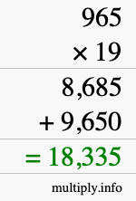 How to calculate 965 times 19 using long multiplication
