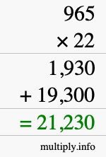 How to calculate 965 times 22 using long multiplication