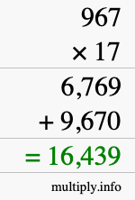 How to calculate 967 times 17 using long multiplication