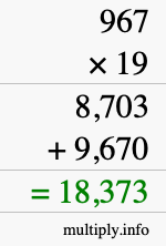 How to calculate 967 times 19 using long multiplication