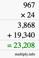 How to calculate 967 times 24 using long multiplication