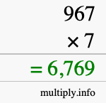 How to calculate 967 times 7 using long multiplication