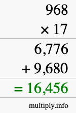 How to calculate 968 times 17 using long multiplication
