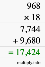 How to calculate 968 times 18 using long multiplication