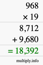 How to calculate 968 times 19 using long multiplication