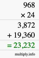 How to calculate 968 times 24 using long multiplication How to calculate 968 times 24 using long multiplication