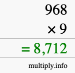 How to calculate 968 times 9 using long multiplication