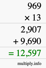 How to calculate 969 times 13 using long multiplication
