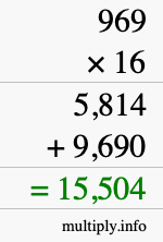 How to calculate 969 times 16 using long multiplication