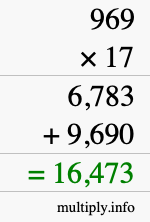 How to calculate 969 times 17 using long multiplication