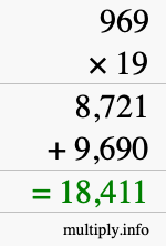 How to calculate 969 times 19 using long multiplication