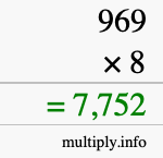 How to calculate 969 times 8 using long multiplication