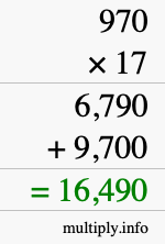 How to calculate 970 times 17 using long multiplication