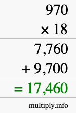 How to calculate 970 times 18 using long multiplication