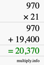 How to calculate 970 times 21 using long multiplication