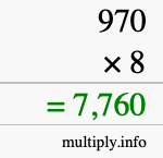 How to calculate 970 times 8 using long multiplication