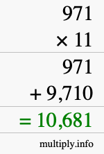How to calculate 971 times 11 using long multiplication