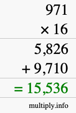 How to calculate 971 times 16 using long multiplication