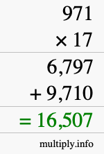 How to calculate 971 times 17 using long multiplication