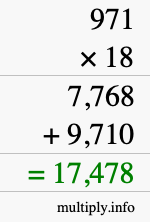 How to calculate 971 times 18 using long multiplication