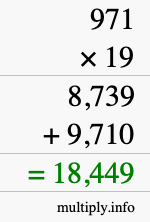 How to calculate 971 times 19 using long multiplication