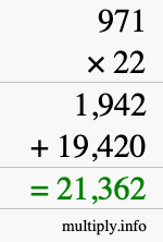 How to calculate 971 times 22 using long multiplication