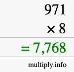 How to calculate 971 times 8 using long multiplication