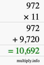 How to calculate 972 times 11 using long multiplication How to calculate 972 times 11 using long multiplication