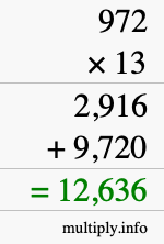 How to calculate 972 times 13 using long multiplication