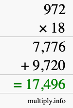 How to calculate 972 times 18 using long multiplication
