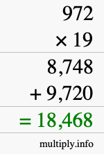 How to calculate 972 times 19 using long multiplication