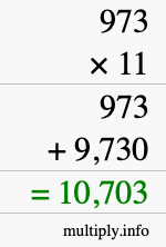 How to calculate 973 times 11 using long multiplication