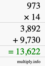How to calculate 973 times 14 using long multiplication