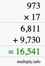 How to calculate 973 times 17 using long multiplication