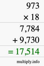 How to calculate 973 times 18 using long multiplication