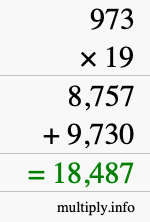 How to calculate 973 times 19 using long multiplication