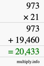How to calculate 973 times 21 using long multiplication