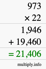 How to calculate 973 times 22 using long multiplication