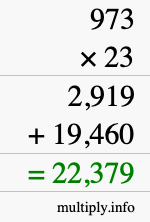 How to calculate 973 times 23 using long multiplication