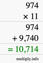 How to calculate 974 times 11 using long multiplication How to calculate 974 times 11 using long multiplication