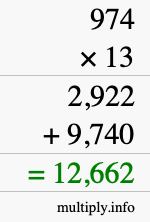 How to calculate 974 times 13 using long multiplication How to calculate 974 times 13 using long multiplication