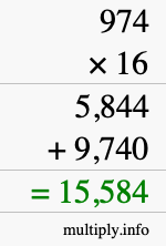 How to calculate 974 times 16 using long multiplication
