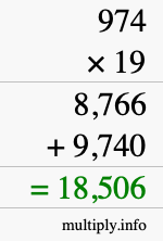 How to calculate 974 times 19 using long multiplication