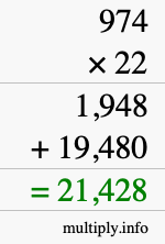 How to calculate 974 times 22 using long multiplication